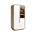 Modern Minimalist Refrigerator with Glass Display and Wooden Finish