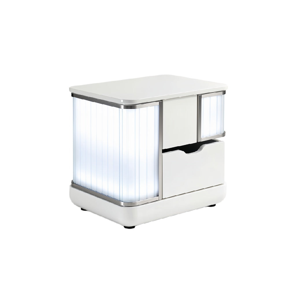 Modern LED Nightstand with Dual Drawers and Glossy Finish
