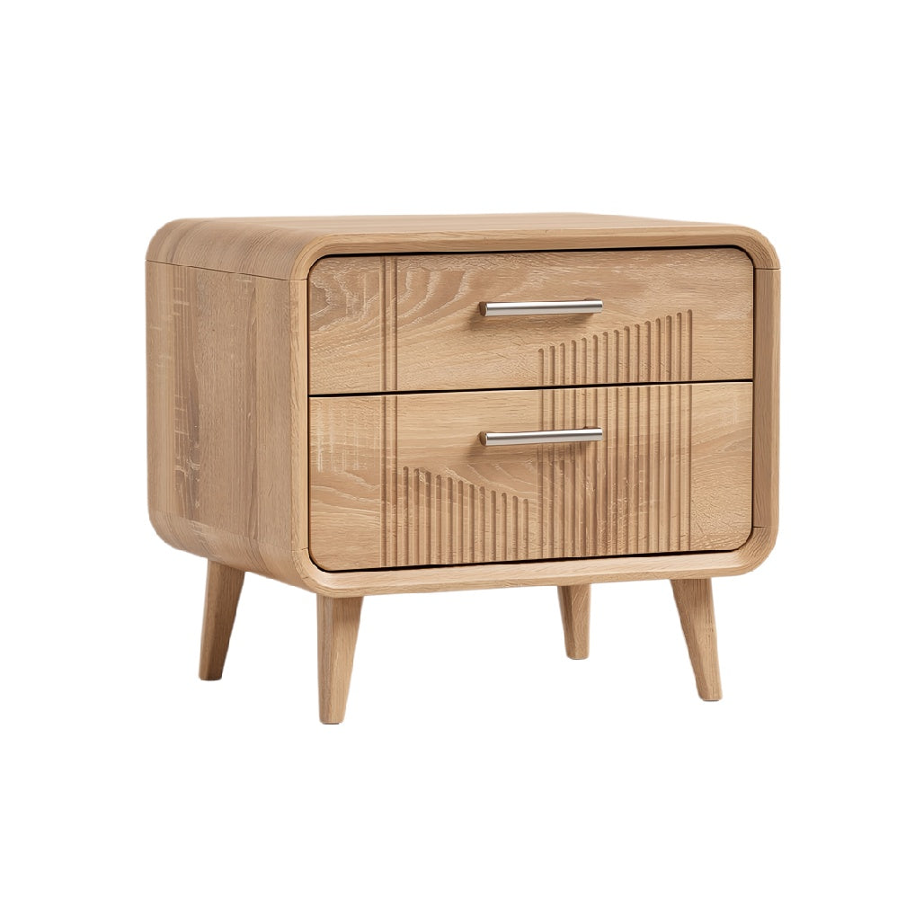 Modern Wood Nightstand with Two Drawers and Textured Design
