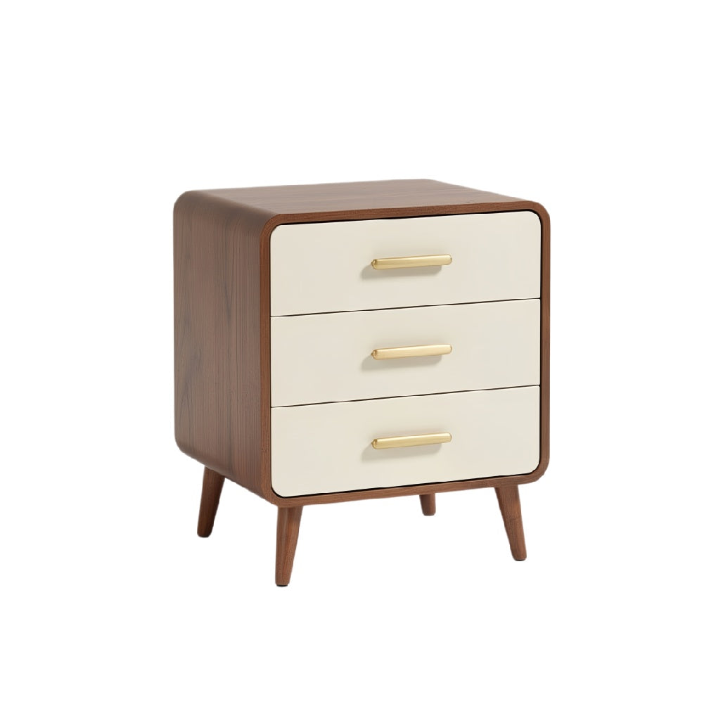Mid-Century Modern 3-Drawer Nightstand with Gold Handles